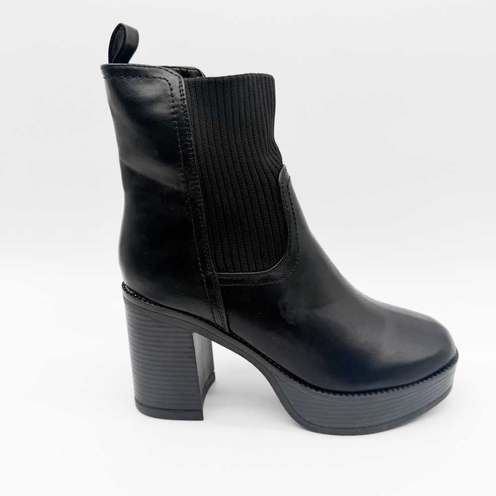 Yoki Yale Chunky Chelsea Platform Ankle Boots Block Heel Pull On Black 7.5 NEW - Picture 10 of 15